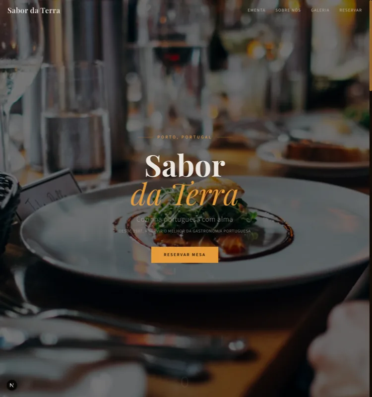 Website com ementa digital, reservas online e galeria fotográfica para restaurante de cozinha portuguesa.